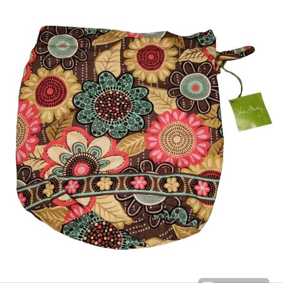 NWT Vera Bradley DITTY BAG Flower Shower drawstring brown yellow pink bl… - Picture 1 of 4